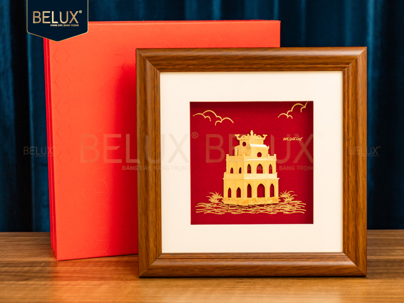 Tranh Tháp Rùa Dát Vàng 24k- 25x25cm